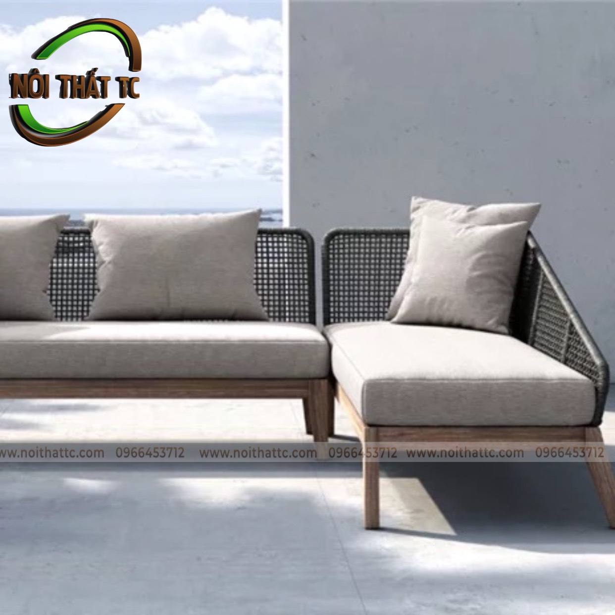 sofa gỗ teak kết hợp sợi nhựa giả mây SF07