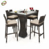 Ghế Bar GB003 với bàn bar chân trụ đan nâu đi cùng nhóm ghế cao