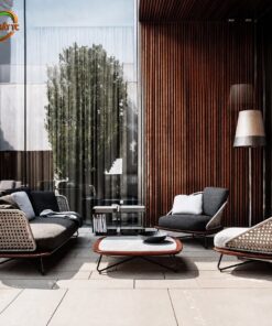 Bàn Ghế Sofa Mây Nhựa MN002 khung gỗ dây đan phong cách hiện đại