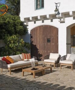 Bàn Ghế Sofa Mây Nhựa MN003 đệm sáng cho hiên ngoài trời