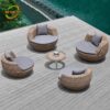 Bàn Ghế Sofa Mây Nhựa MN004 ghế tròn đệm xám cạnh hồ bơi