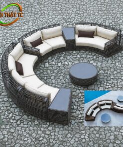 Bàn Ghế Sofa Mây Nhựa MN006 sofa bán nguyệt đệm trắng