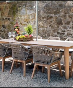 Bàn ghế ăn ngoài trời NT019 gỗ teak và ghế đan dây rope